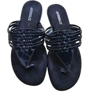 Aerosoles Black Strappy Sandals Sz 7 Flip Flops Faux Leather Comfort